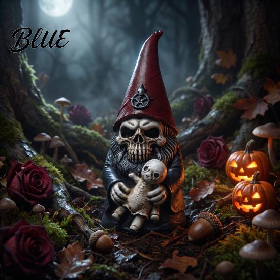 Unique Retro Room Accents 3D Printed Gothic Skull Gnome Ornament, Halloween Spooky Desktop Display Statues Figurine for and Garden Decoration,