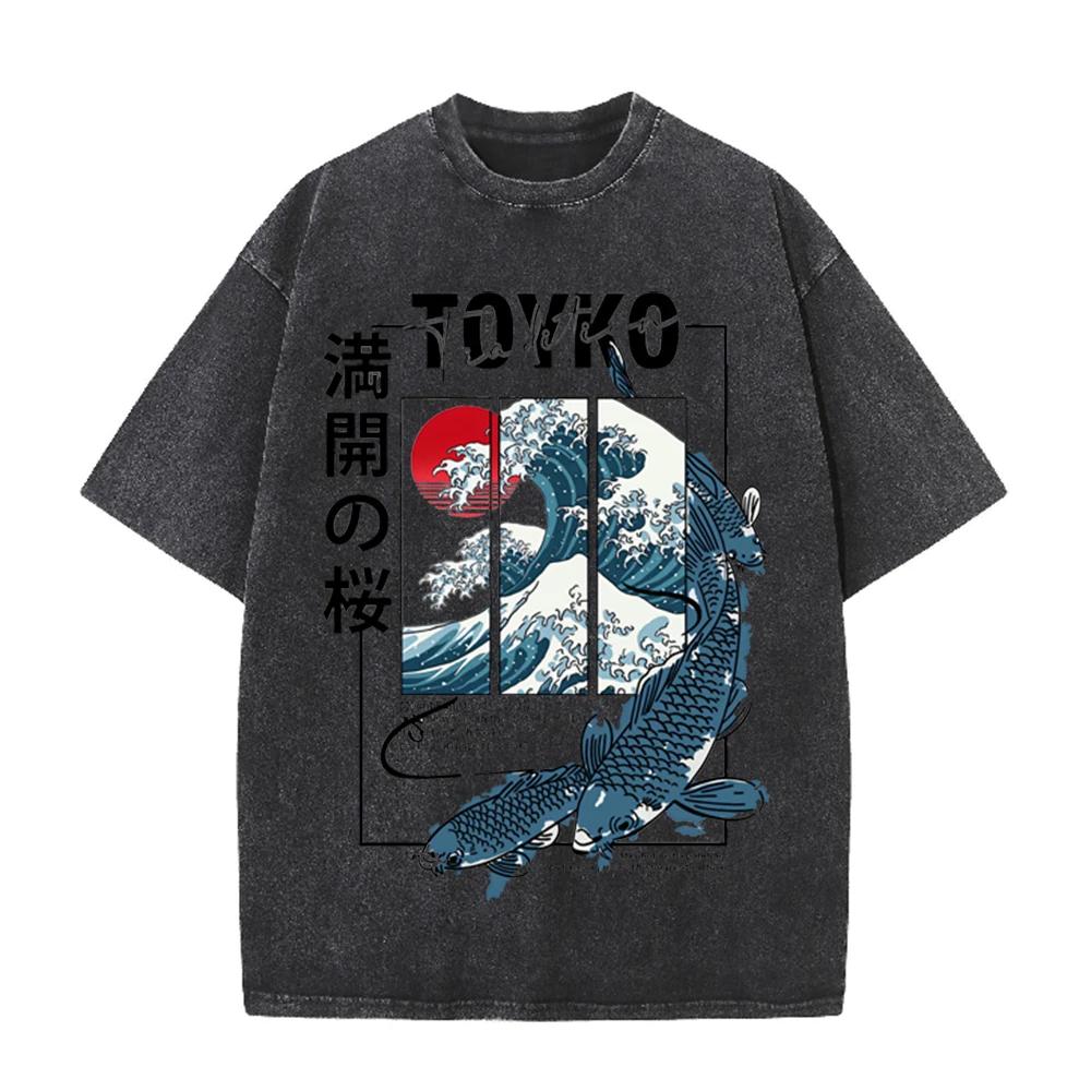 2026 Summer Men Japanese Trendy Graphic Print T Shirt 100 Percent Pure Cotton Loose Fit Soft Breathable All Match Daily Street H