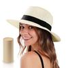 Womens Wide Brim Paper Straw Hat Beach Vacation Sun Protection Foldable Panama Style