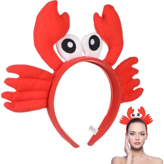 Kisangel Red Crab Headband Plush Eye Crab Hair Hoop Adorable Cosplay Headwear for Cartoon Funny Favors Supplies