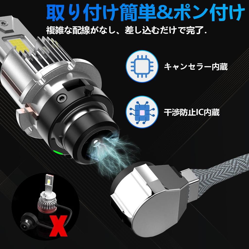 Fenikso D4S LED Super Bright White D4R Fan No Wiring or Modification Genuine 2 Pieces Headlights, 6500K, LED, Plug-and-Play, Double-Sided Lighting,