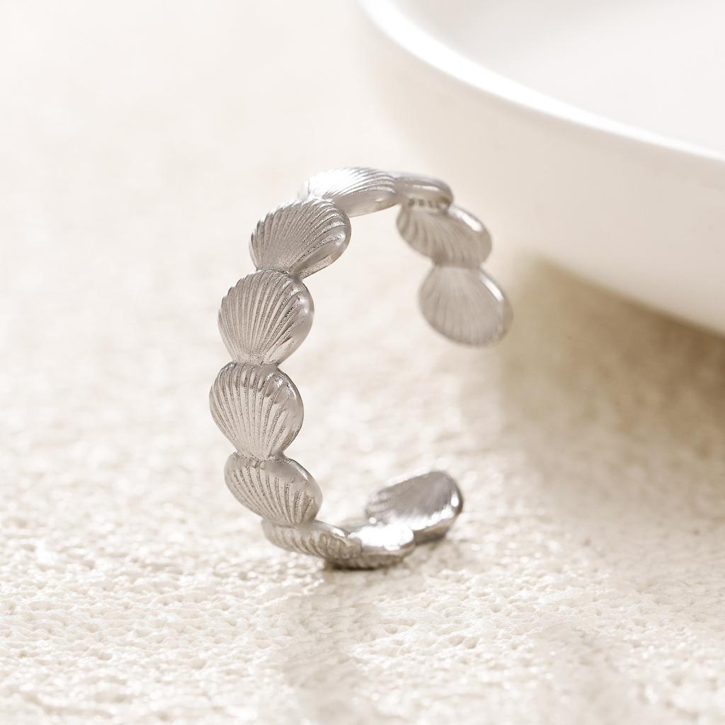 Shell Ring Stainless Steel Gold Color Women Trendy Open Rings Ocean Beach Zircon Gift Wholesale