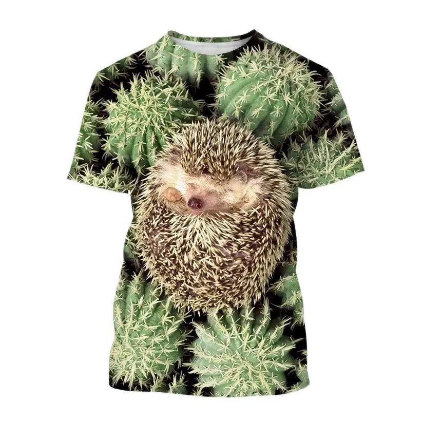 Summer Fashion Funny Cute Hedgehog Graphic T Shirts For Unisex New Casual Round Neck Printed Animal Pattern Short Sleeve Tops