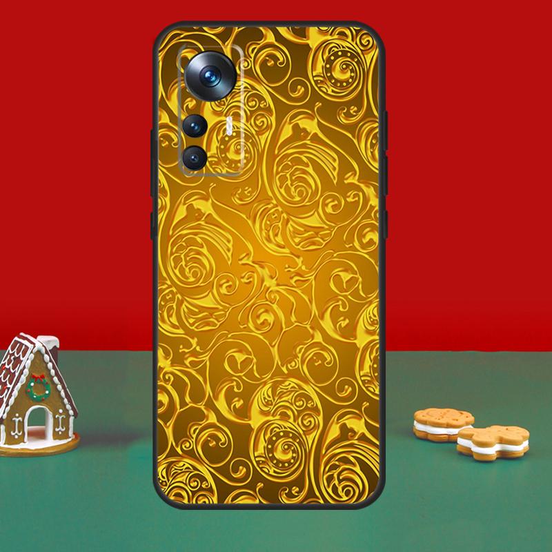 Gold Floral Pattern Case For Xiaomi 15T 14T 13T Pro 17 14 15 Ultra Cover For POCO F8 Ultra F7 F6 F5 X5 X6 X7 Pro