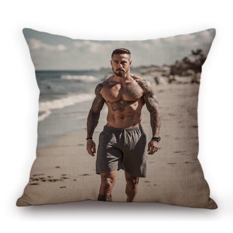Handsome Sexy Muscle Man Motorcycle Chopper Bike Poster Art Home Decorative Sofa Pillow Case Cotton Linen Cushion Cover