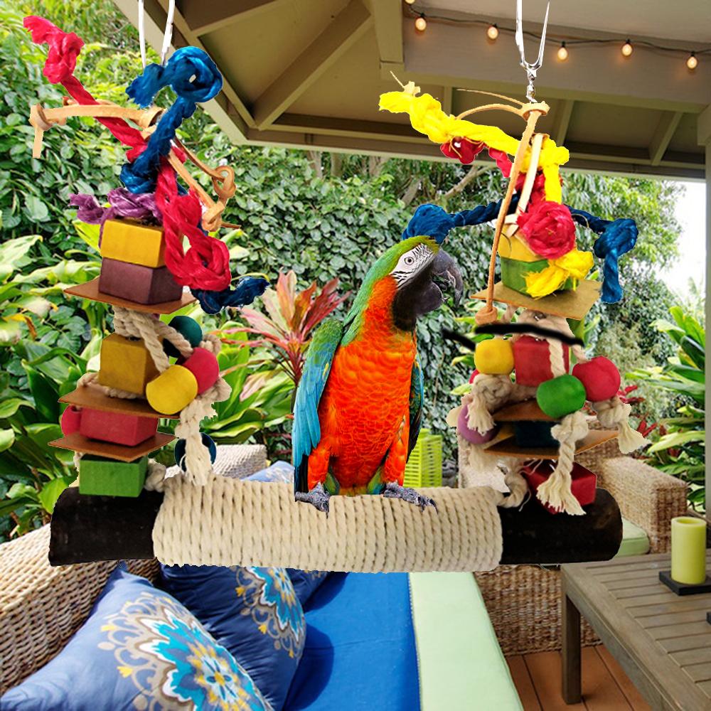 Papageien Kauspielzeug Bunte Bausteine Baumwollseil Schaukelspielzeug Vogel Kauschaukel