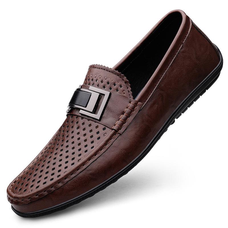 Men s Genuine Leather Breathable Slip-On Loafers - Spring Casual Korean Style Driving Shoes 41