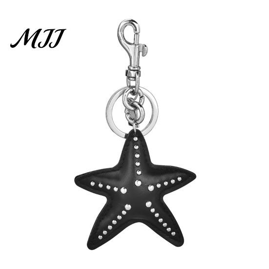 Rivet Keychain Pendant Hand-Stitched Rivets Imitation Leather Star Five-pointed Shape Lightweight Bag Charm Keys Suitcases Accessory чёрный