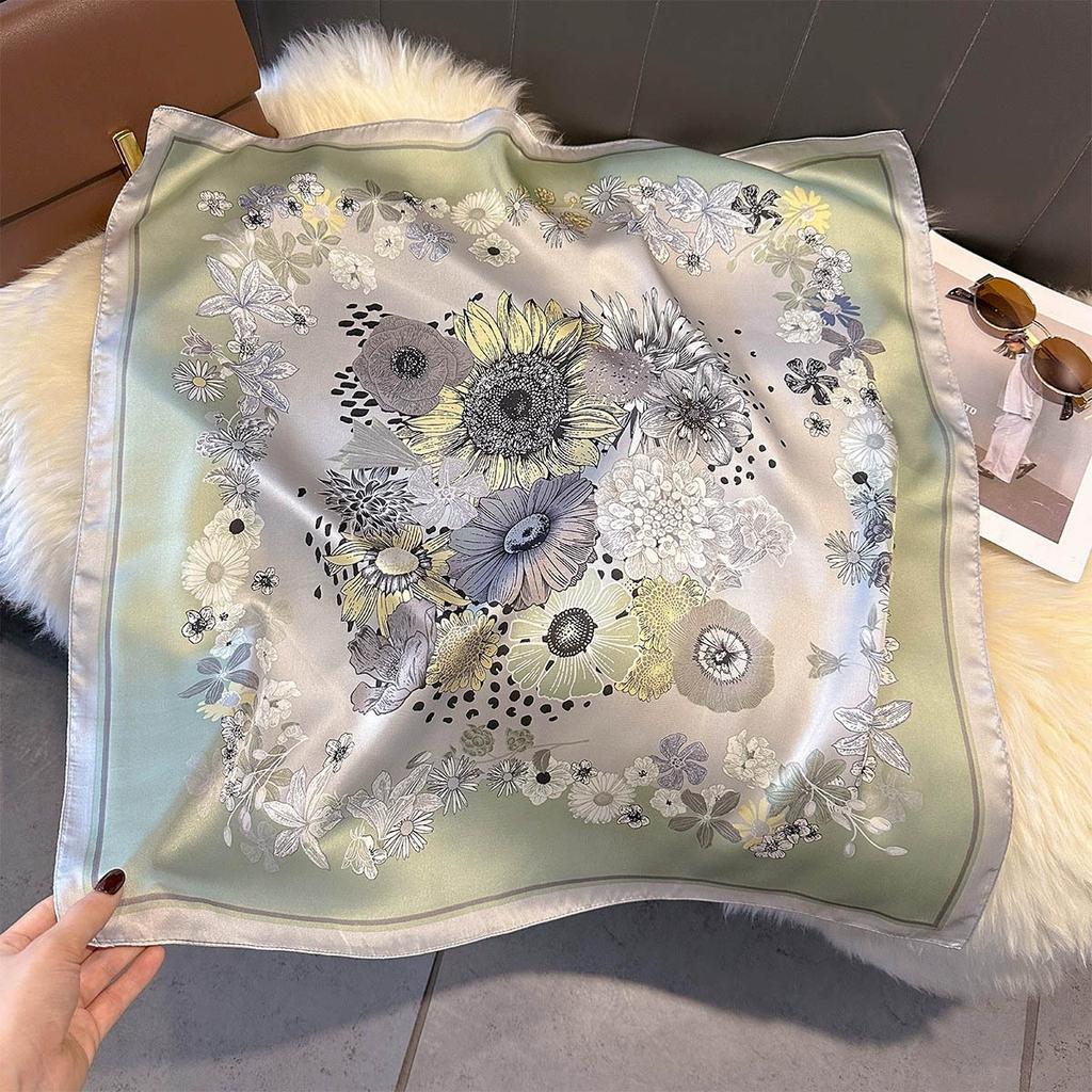 70Cm Small Square Simulated Silk Feminine Scarf Hijab Female Headband Kerchief Thin Neck Tie Wrap