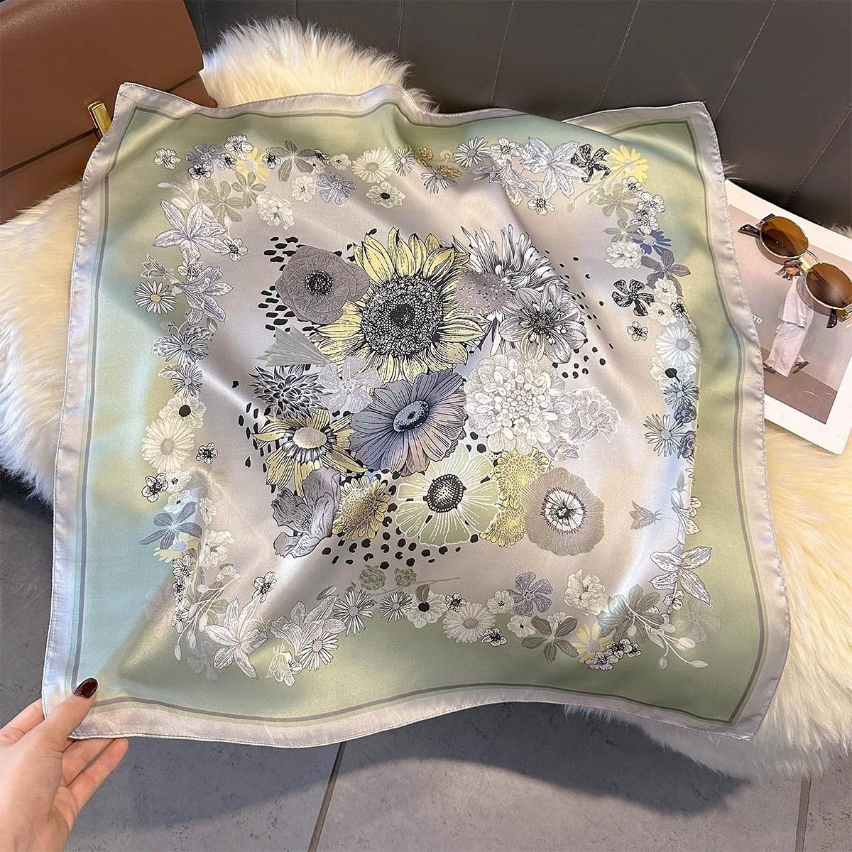 

70Cm Small Square Simulated Silk Feminine Scarf Hijab Female Headband Kerchief Thin Neck Tie Wrap 70x70cm