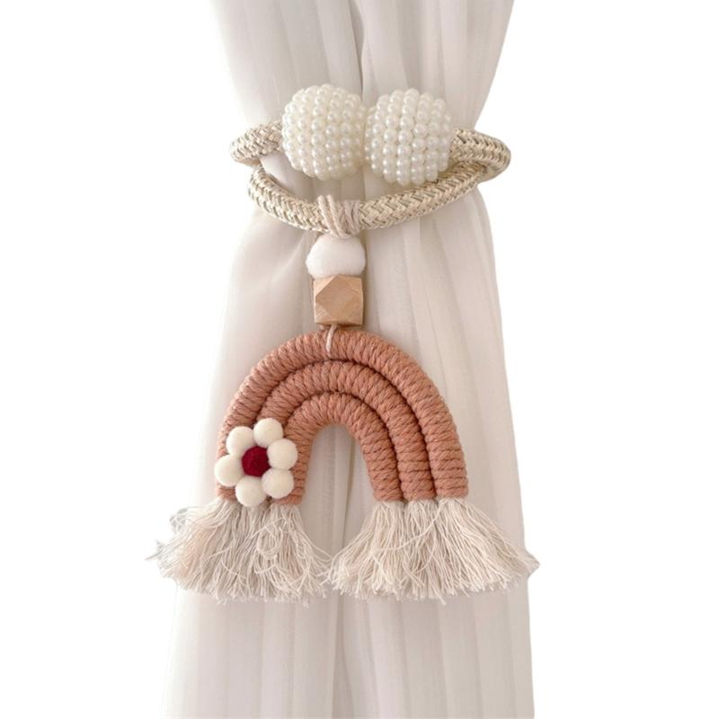 2PCS Rainbow Curtain Clip Tiebacks Tasseled Rope Holders For Home Decoration