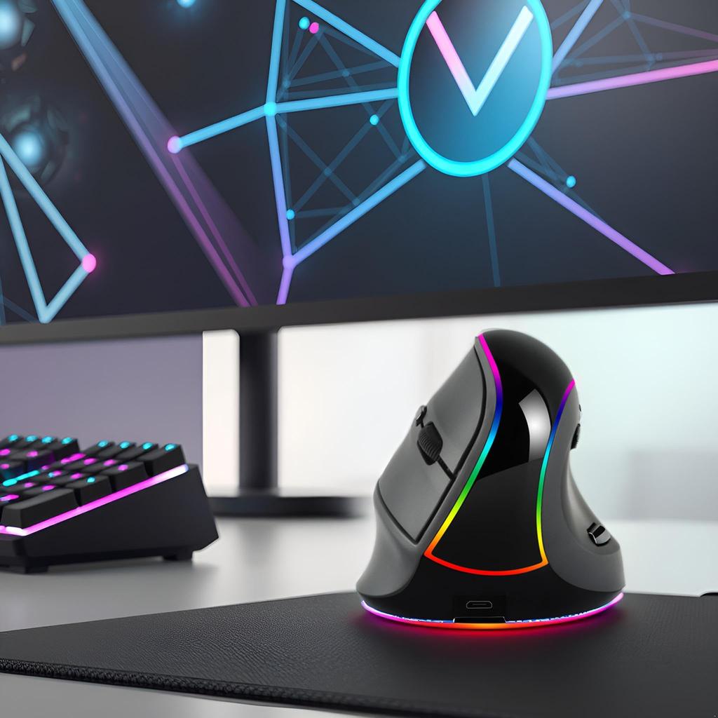 2.4Ghz USB Wireless Vertical 7-Button Optical Gaming Mouse, Rechargeable, RGB Lighting, Ergonomic, Right-Handed, Large, Detachable Wrist Rest,