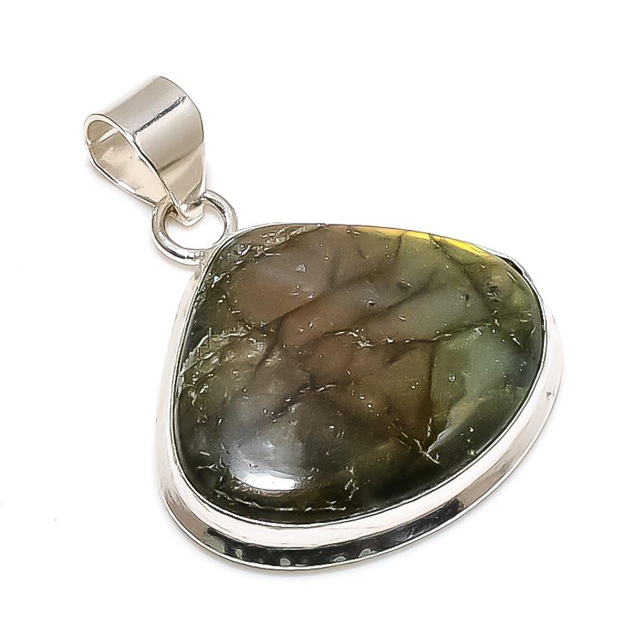 Labradorite Gemstone 925 Solid Sterling Silver Jewelry Pendant 1.58" SU-10220
