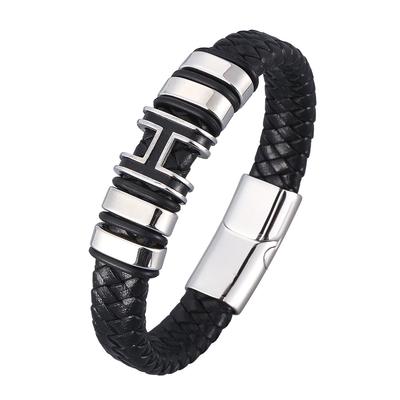 Vintage Hand Woven Eco-Friendly Leather Bracelet with Clasp Men\'s Fashion Religious Amulet Jewelry