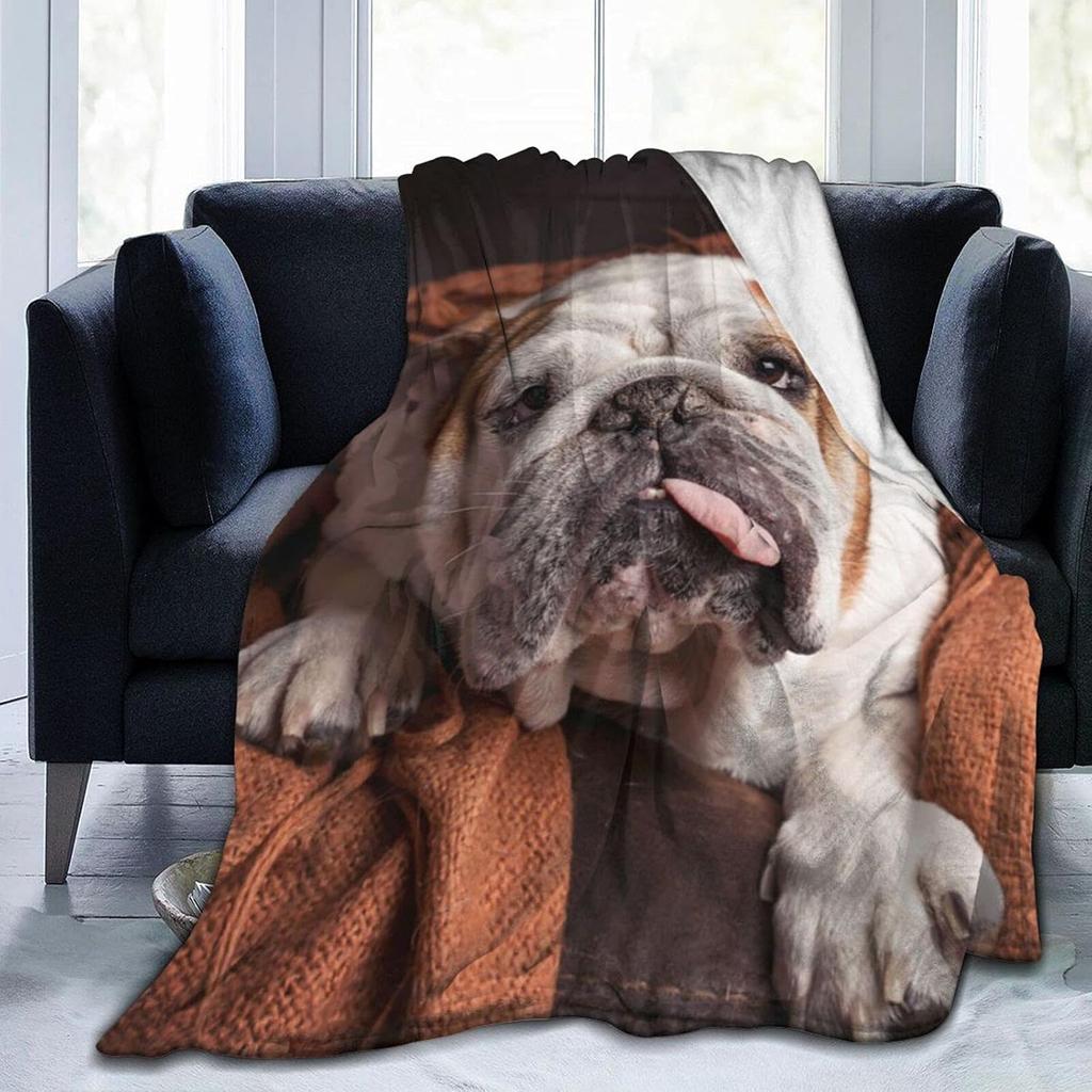 English Bulldog Dog Brown Couch Blanket for Kids Adults Women,Soft Fleece Throw Blanket Cozy Bed Blankets King Size for Couch Bed Travel Camping