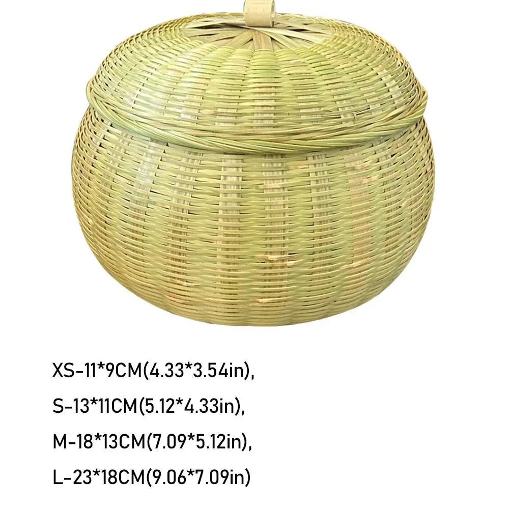 Vegetable Food Hand Woven Storage Basket Round Multi-Purpose Storage Box with Lid Durable Wicker Tray Home Organizer