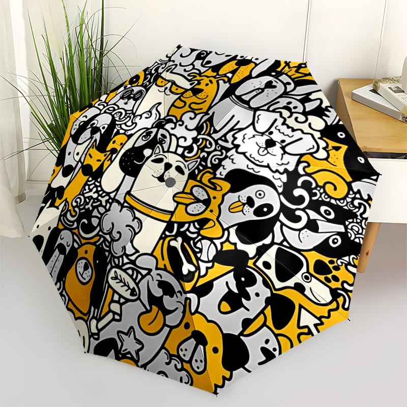 1pc Doodle Dogs Automatic Open/Close Umbrella Compact Folding Umbrella, All-Season Portable Umbrella for Women/Men123