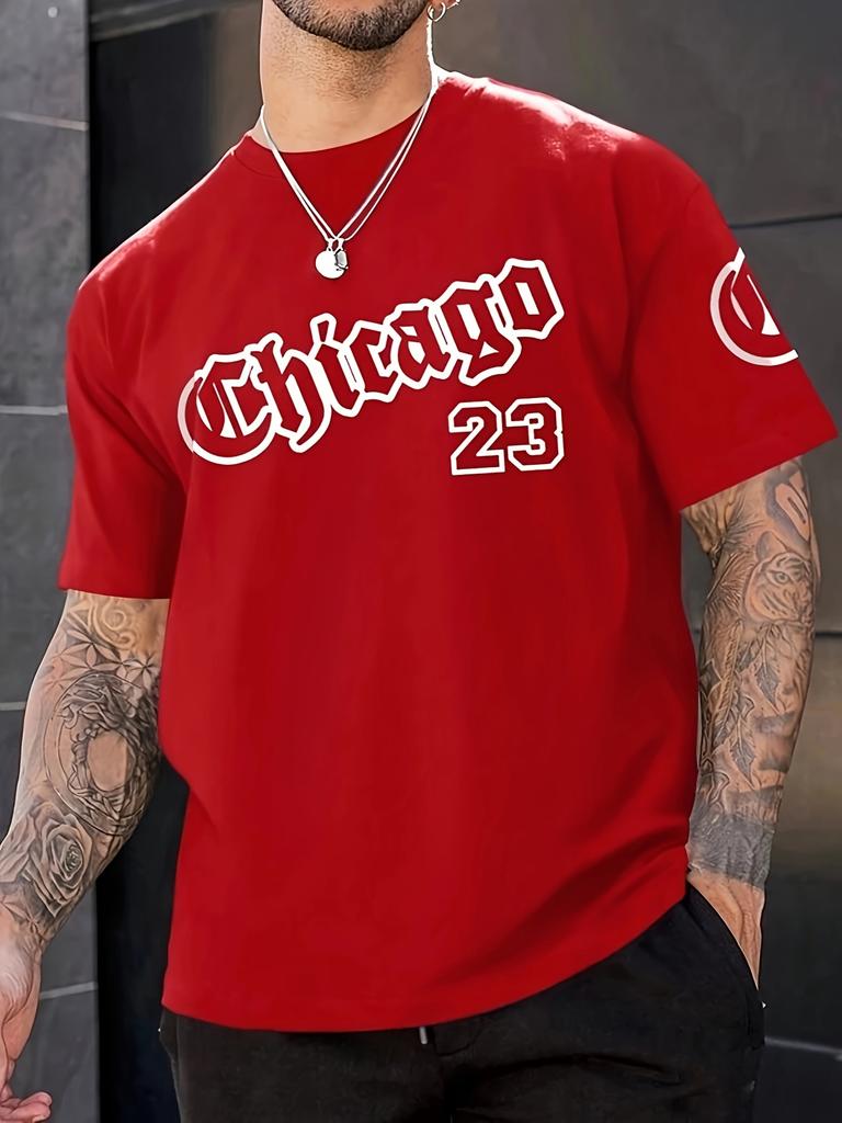 Summer Chicago Men's Loose Breathable Round Neck T-shirt with 23 Digital Racing Printed Pattern, Passionate Daily Life Top