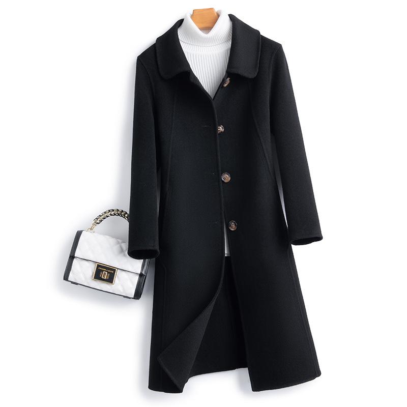 Women's Slim Long Wool Coat with Peter Pan Collar