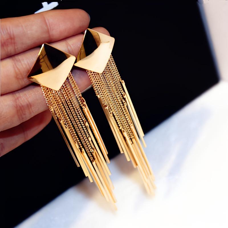 Trendy Geometric Tassel Stud Earrings