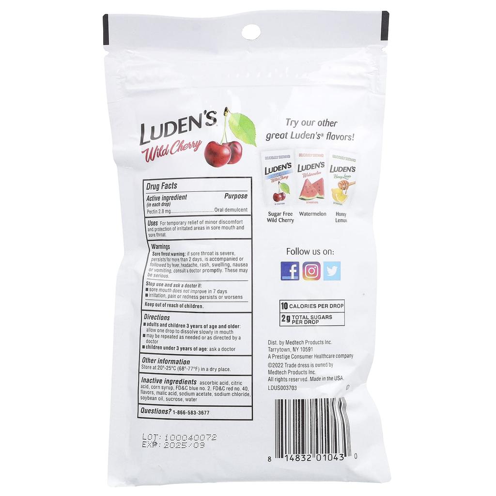 Luden's Pectin Lozenges/Oral Relief, Wild Cherry, Throat Drops 30 Count