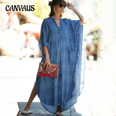 Zomer Dames Plus Size Bedrukt Strand Cover-up Losse Zak Enkelrijig Vakantiejurk Bikini Cover-up