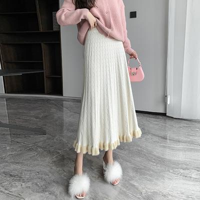 Γυναικεία φούστα μινκ για τα μαλλιά Φθινοπωρινό χειμερινό κάλυμμα με ψηλόμεσο καβάλο πλεκτή φούστα μεσαίου μήκους ξύλινη φούστα στο αυτί