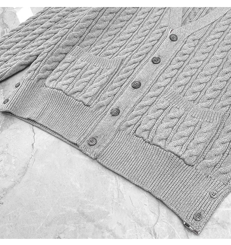 TB High Version Autumn Knit Unisex Four-Bar Cable Cardigan - Classic and Versatile Sweater