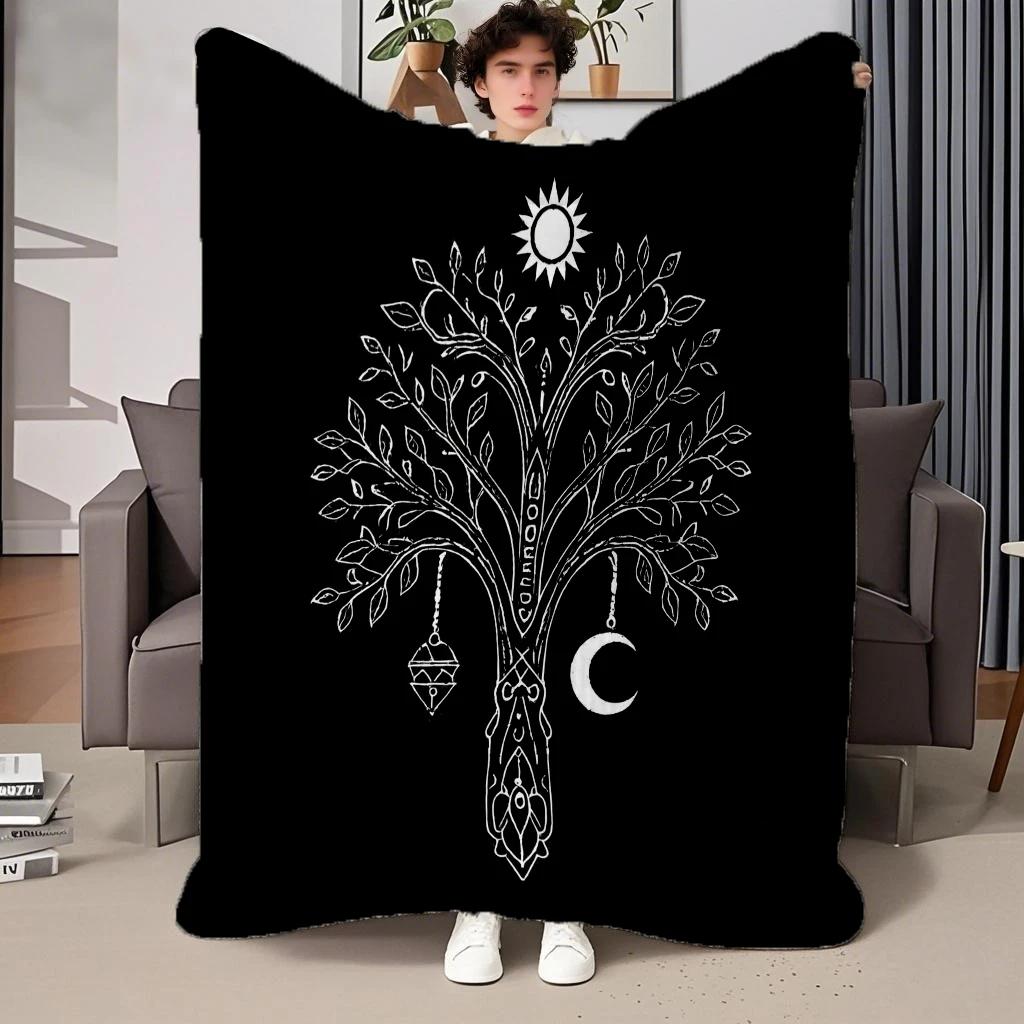 130cm×150cm Flannel Throw Blankets Boho Chic Golden Tree of Life Antique Blankets Lightweight Luxury Blanket,Couch Bed