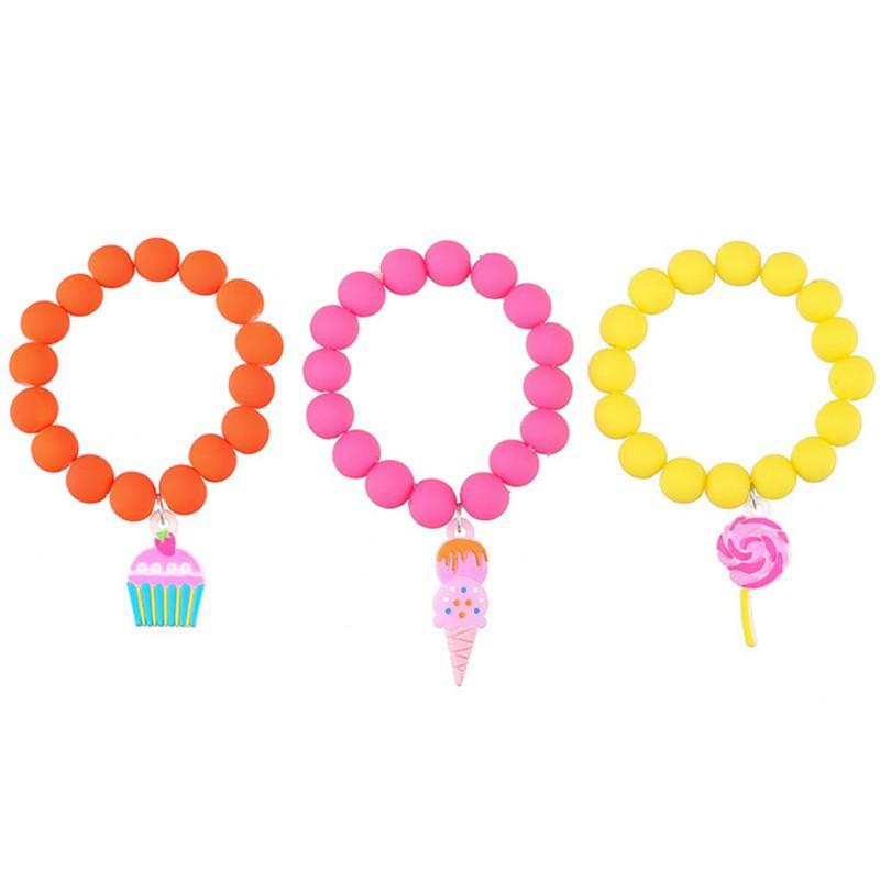 Macaron Three-Piece Bracelet Set, Lollipop Ice Cream Soft Rubber Beaded Bracelet for Girls