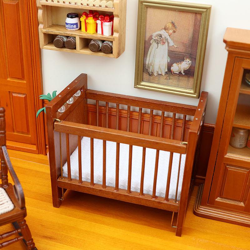 Dollhouse Miniature Furniture Set For Kids Room With Wooden Bed And Mattress