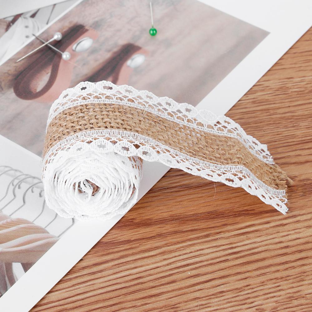 1m/roll Party DIY Wedding Satin Bow Lace Edge Hessian Ribbon Sisal Trim Jute Burlap