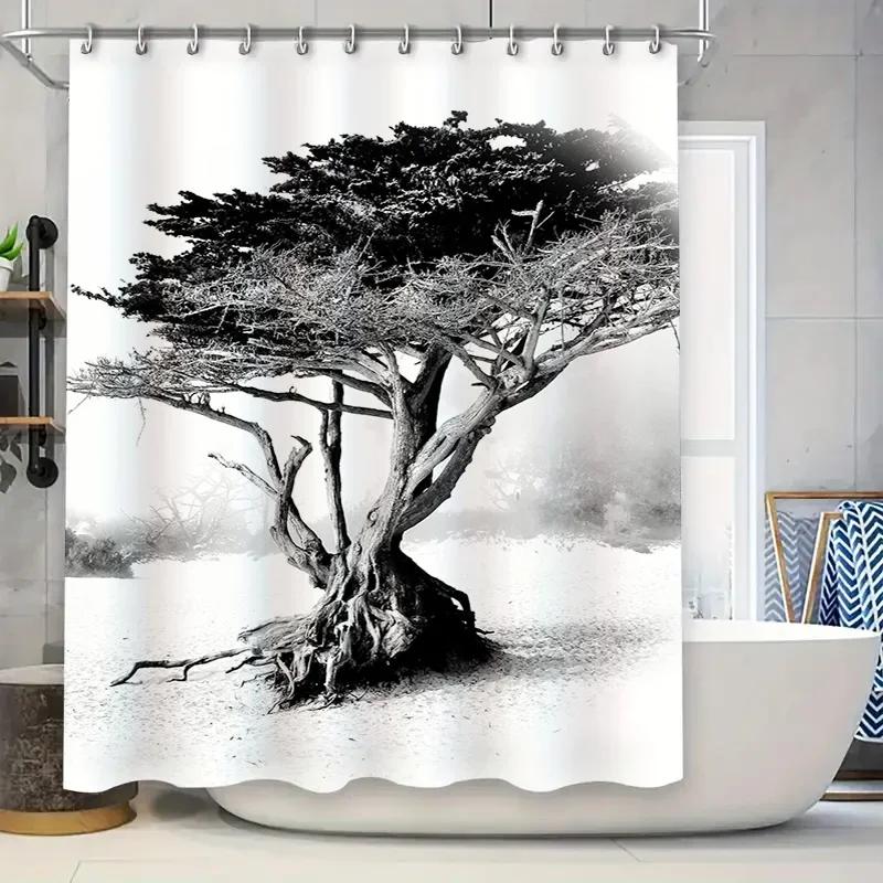 Black And White Tree Shower Curtain Home Decor Bathroom Accessories Waterproof Print Shower Curtains Black White Tree Design 90x180cm