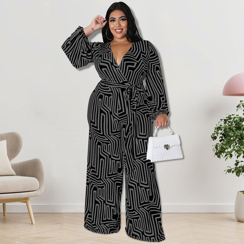 Spring and Autumn Women's Jumpsuit Large Size Comfortable Casual Tied Long Sleeve One-piece Straight Pants Trousers
