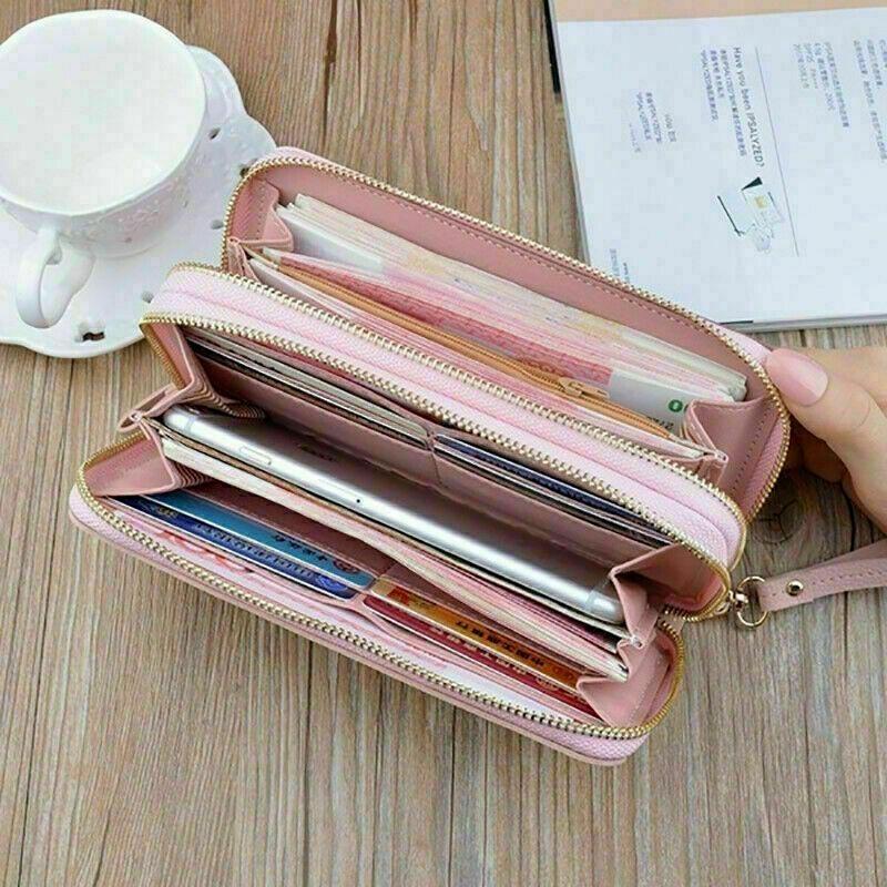Women Ladies Leather Wallet Long 2 Zip Purse Card Phone Holder Clutch Handbag