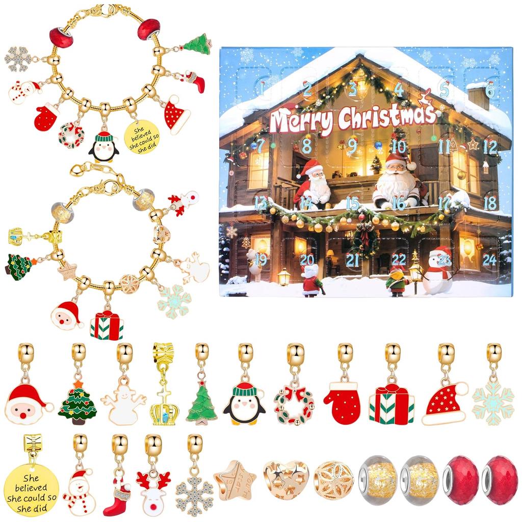 Christmas Advent Calendar Gifts, DIY Bracelet Making Kit For For Child Adult, 24-Days Christmas Countdown Calendar Jewelry Gifts