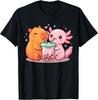 Cute Capybara and Axolotl Bubble Tea Boba Kawaii Anime T-Shirt