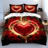 Red Heart Surrounded by Red Roses Print Bedding Set 1 Duvet Cover 2 Pillowcases for Adult and Children Luxury Gift Full Size