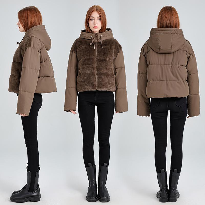 Thickened splicing Mao Mao cotton-padded jacket women's autumn and winter new loose warm cotton-padded jacket