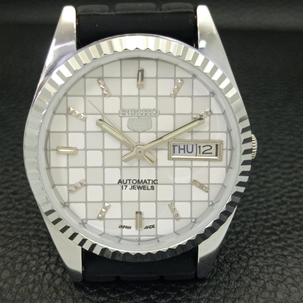 REFURBISHED SEIKO 5 AUTOMATIC MENS WATCH JAPAN MADE WHITE DIAL CUSTOM A440014-2 QV90-a440014