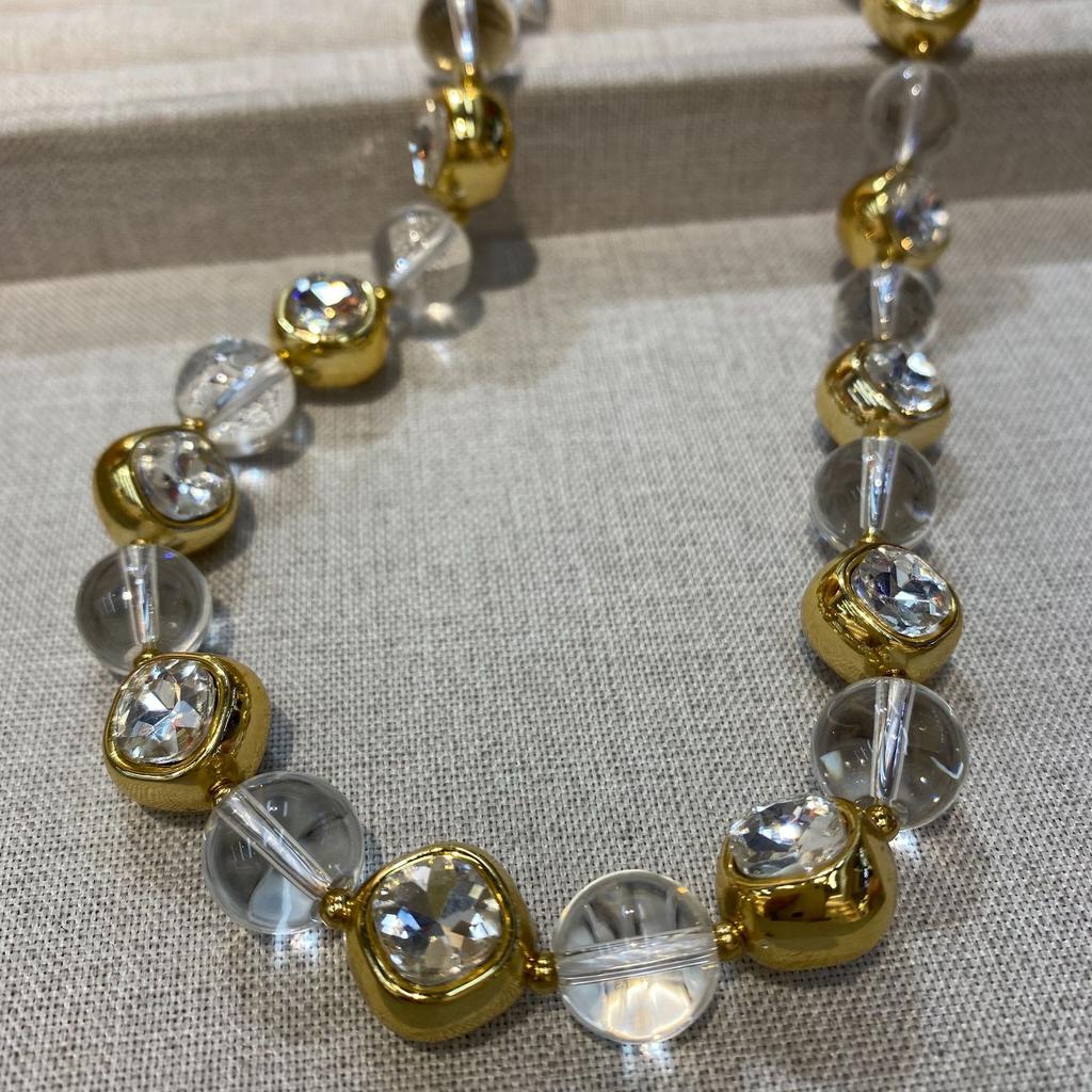 French High-End White Crystal Necklace, Transparent Ball White Edge Neck Chain Internet Celebrity Same Temperament Collarbone Chain