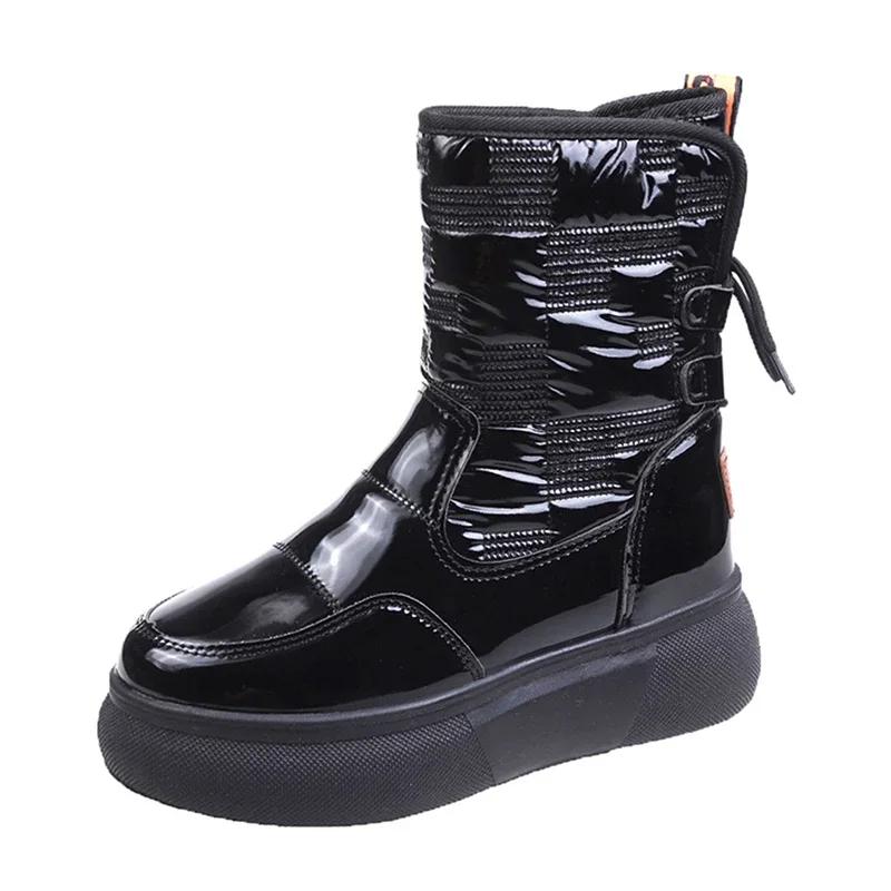 Fashion Warm Fur Ankle Furry Boots Women Snow Shoes Platform Pu Short Leather Boot Winter Thick Plush 2025 White Botas Mujer 40