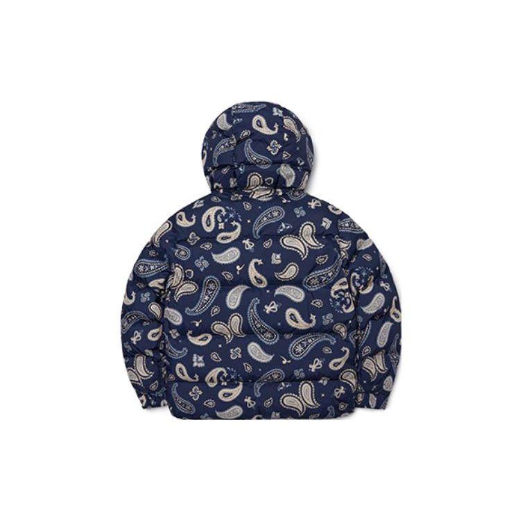 MLB FW22 Cashew Print Zipper Drawstring Hooded Down Jacket Short Unisex Jacket Deep-Navy 3ADJI0126-50NYD
