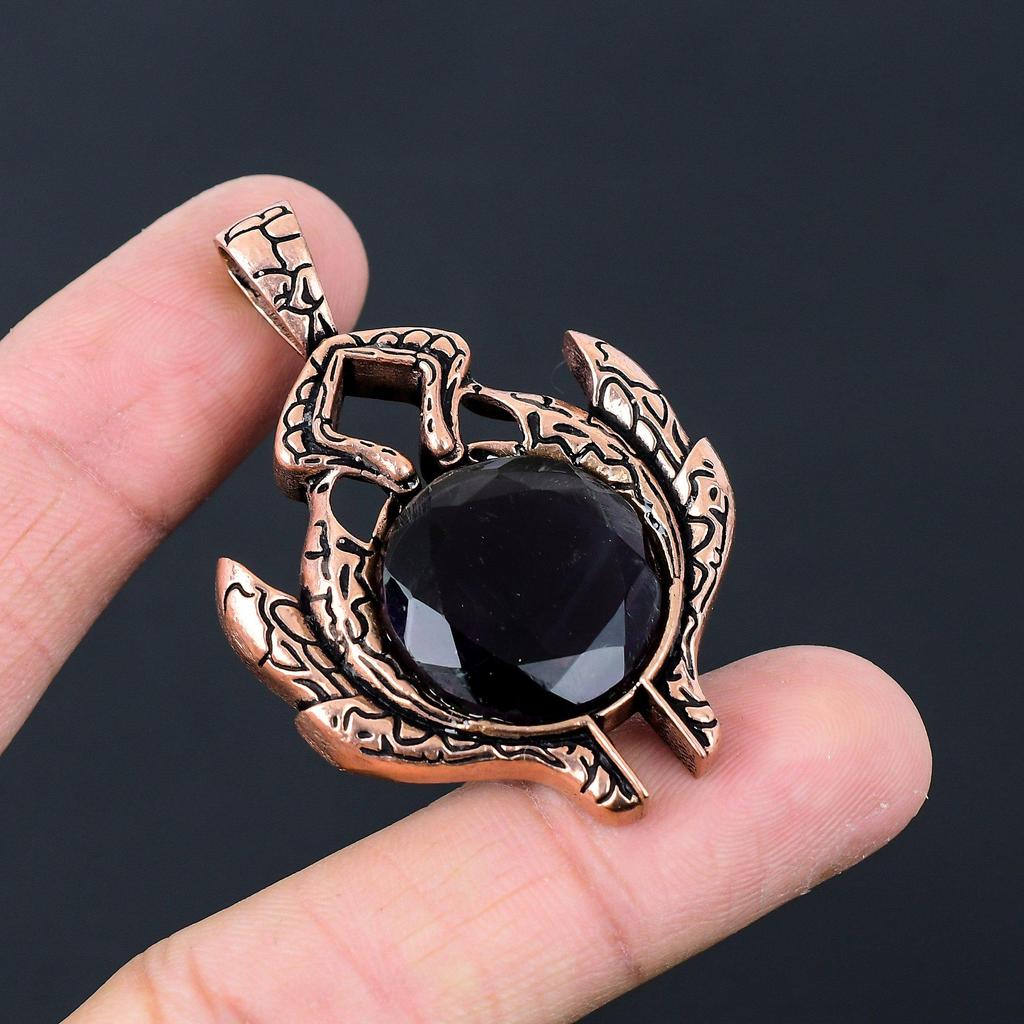 Black Spinel Gemstone Handmade Pure Copper Wire Wrapped Pendant Jewelry For Thanksgiving