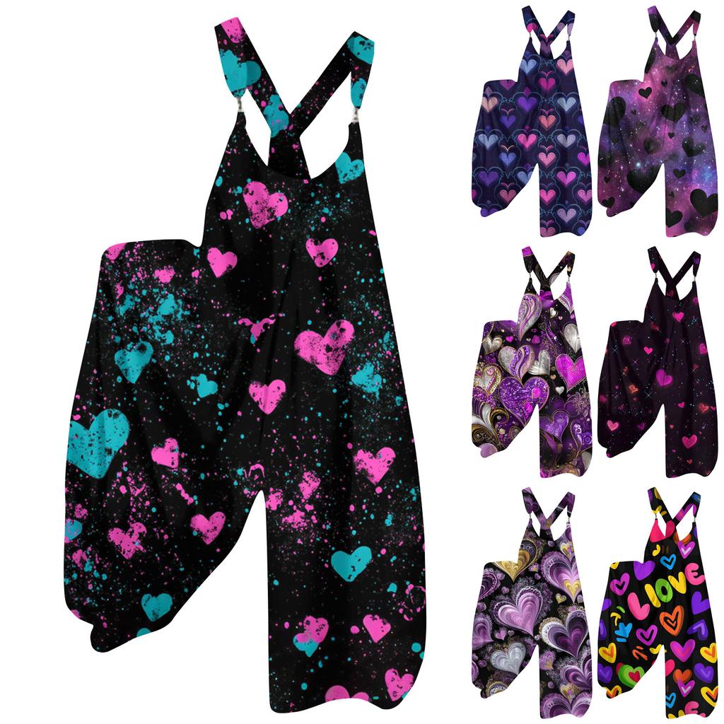 Women's Overalls Print Vintage Jumpsuit ,Non,Adjustable Straps,