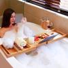 Bathtub Tray Extending Bamboo Bath Bridge Rack Tablet Free Soap Holder Includes Glass Holder Removable Shelf Book Rest Face Towel Slot Snack Space