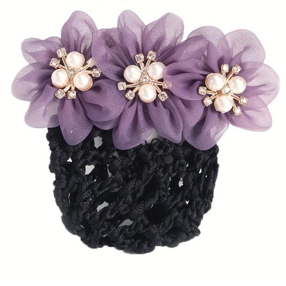 Imitation Pearl Delicate Flower Hair Net Dual-Use Cloth Cover Net Spring Clips Colorful Ornament Hair Accessories