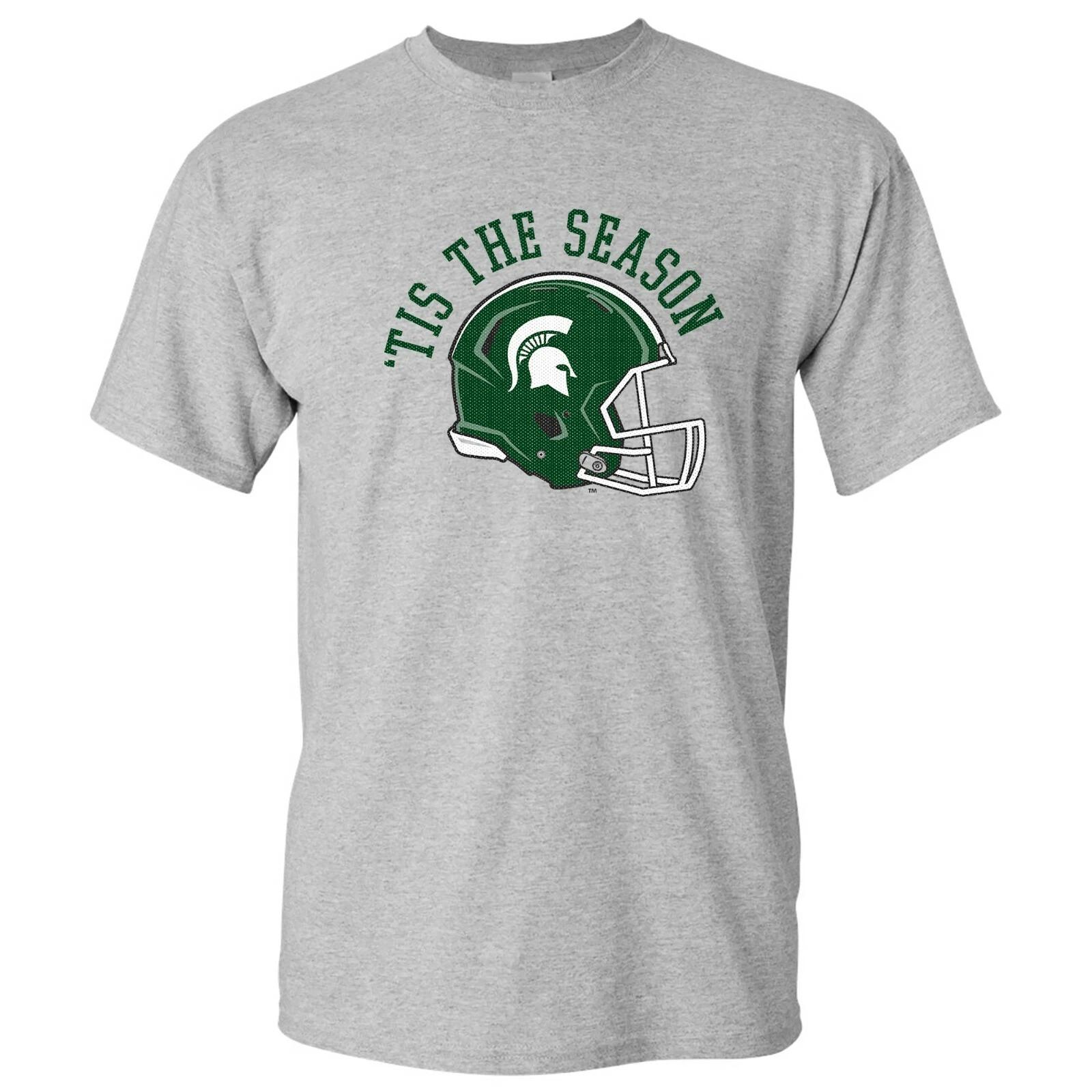 Michigan State Spartans Tis The Season Football Helmet T Shirt - Sport Grey 2XL
