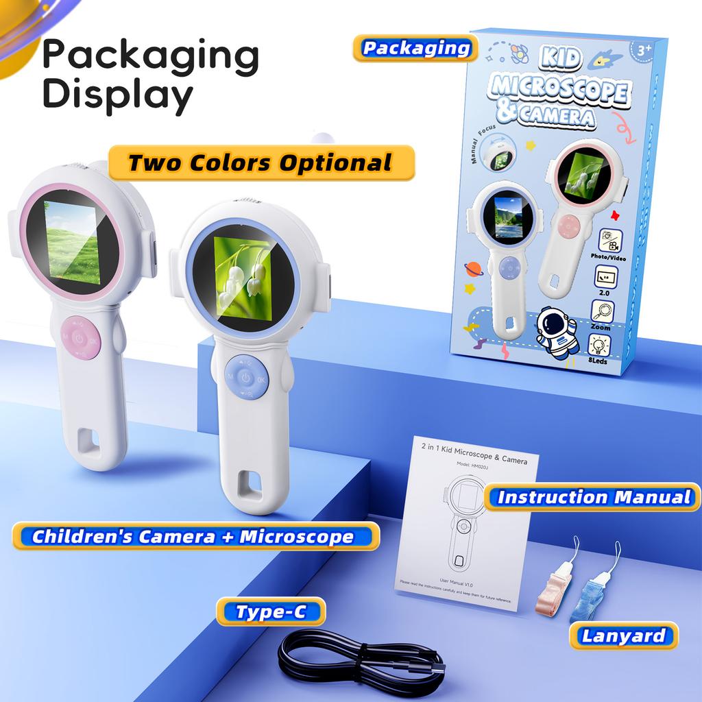 Pocket Educational Kids Handheld Magnifying Toy 2.0-Inch IPS HD 8 LED Light Digital Microscope for Children Educational Toy Gift