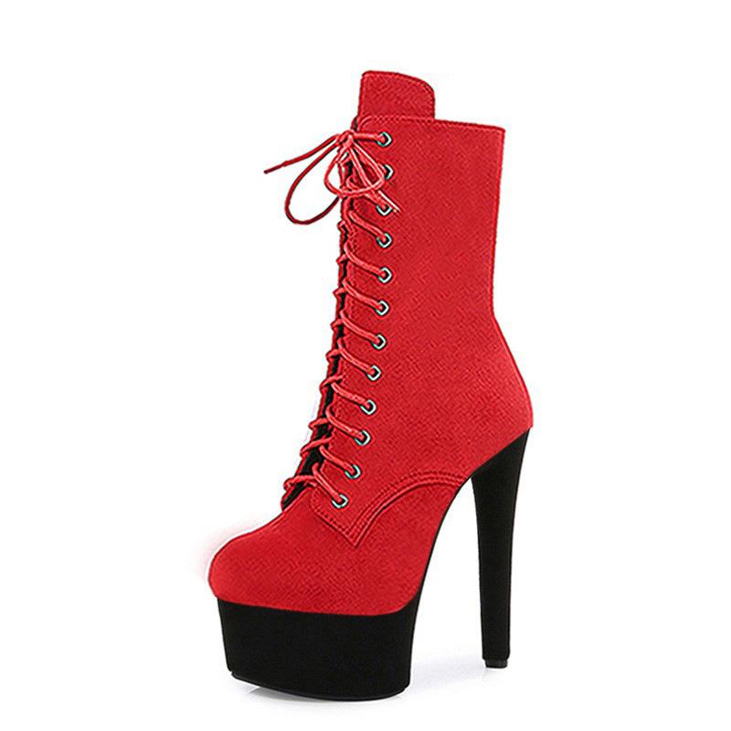 15Cm suede short boots model catwalk shoes women's runway sexy high heels pole dance boots